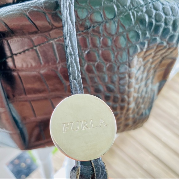 Furla Black Moc Croc XL Satchel EUC - Picture 7 of 17